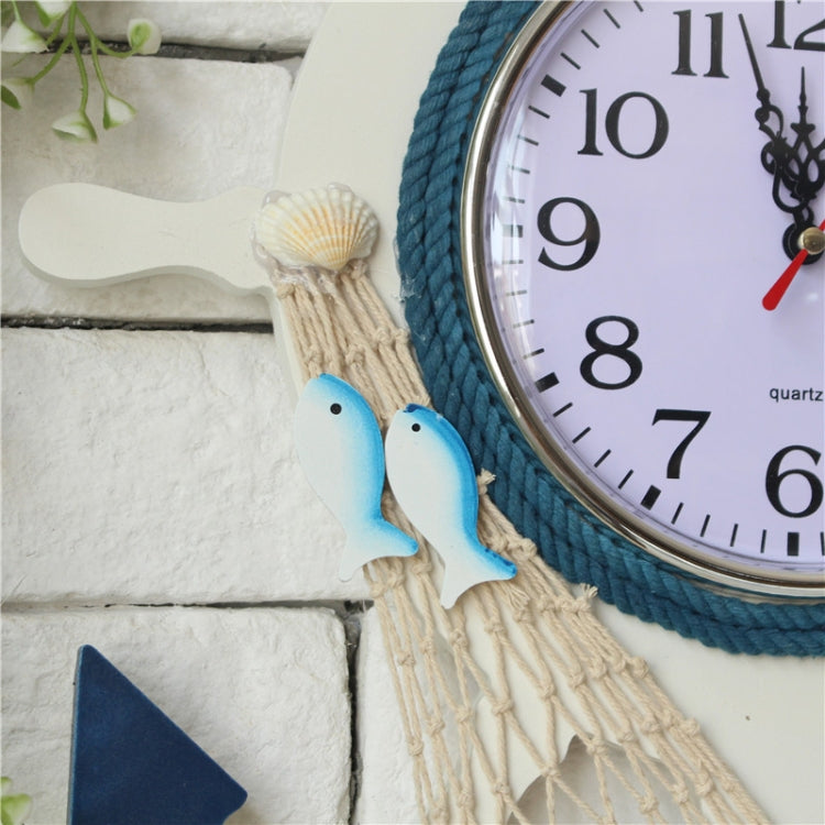 Mediterranean Style Blue And White Rudder Clock Wall Clock Home Living Room Bedroom Decoration Wooden Crafts, Style:Pisces - Wall Clock by PMc TechLife | Online Shopping South Africa | PMc TechLife | Buy Now Pay Later Mobicred