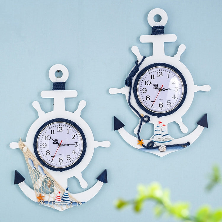 Mediterranean Style Blue And White Rudder Clock Wall Clock Home Living Room Bedroom Decoration Wooden Crafts, Style:Pisces - Wall Clock by PMc TechLife | Online Shopping South Africa | PMc TechLife | Buy Now Pay Later Mobicred