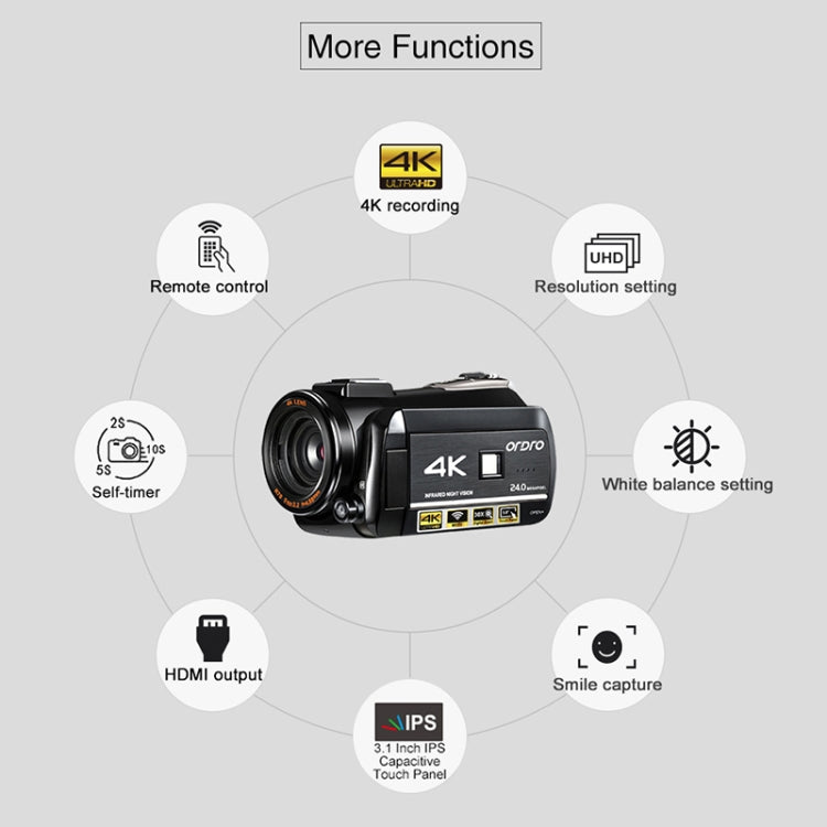 ORDRO AC3 3.1 inch IPS Screen 4K Full HD 13MP Night Vision WiFi Live Camcorder DV Digital Camera, Style:Standard + Microphone(Black) - free shipping - PMc TechLife - Order now!