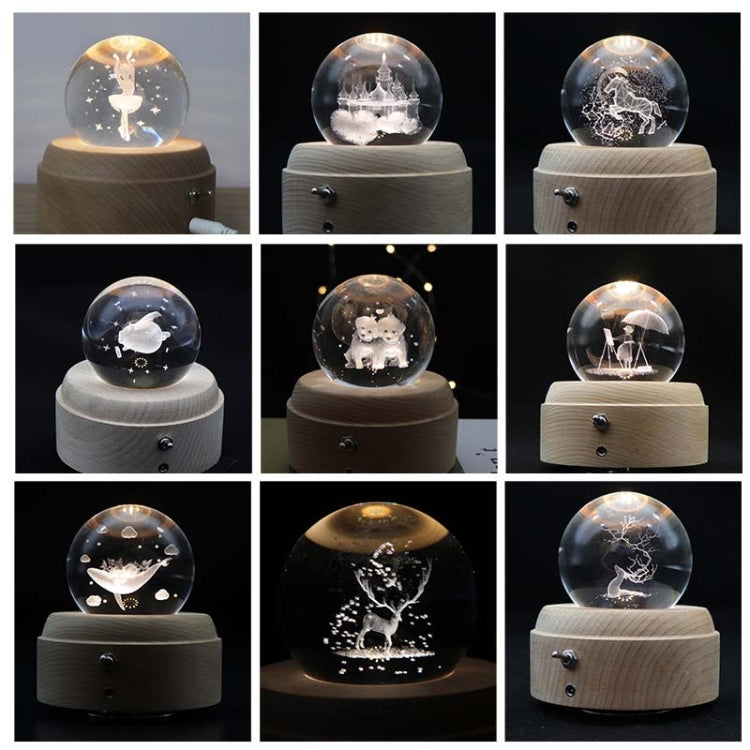 Girl Bedside Lamp Crystal Ball Wooden Base Music Box Charging Glow Rotating Night Light, Random Music(Ballet) - free shipping - PMC TechLife - Order now!