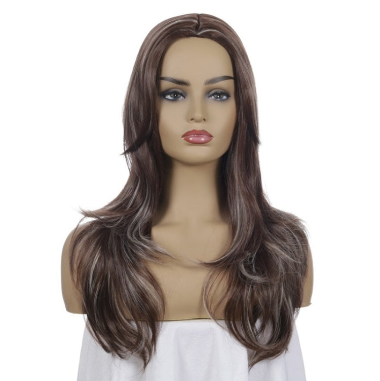 Women Split Wigs Long Curly Hair Synthetic Headgear(Dark Brown + Light Gold) - free shipping - PMC TechLife - Order now!
