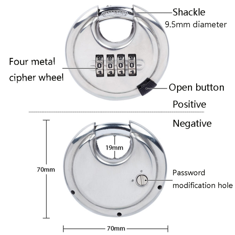 Stainless Steel Password Padlock 304 Waterproof And Rust-Proof Outdoor Courtyard Door Cabinet Lock Round Cake Lock(Silver) - Padlocks by PMC TechLife | Online Shopping South Africa | PMC TechLife