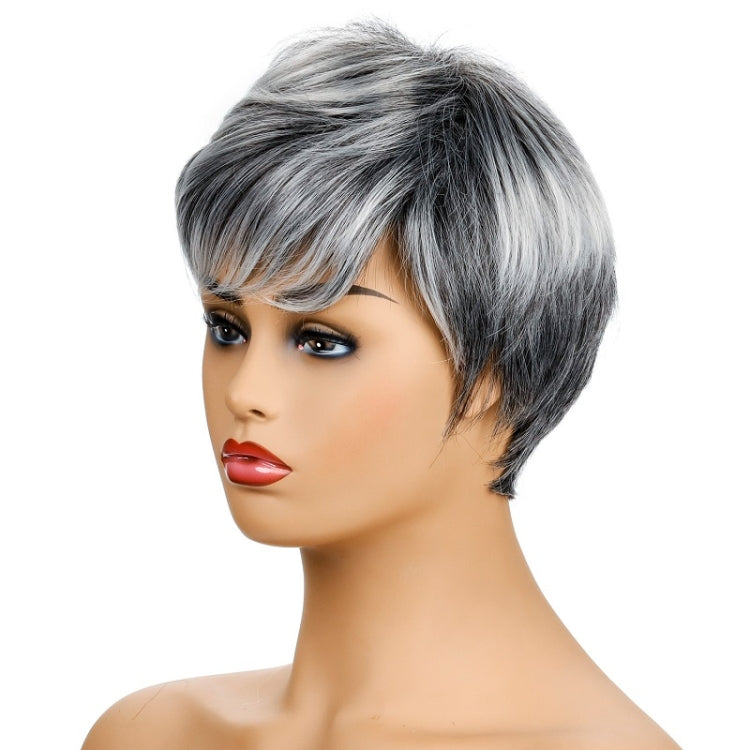 Ladies Fashion Realistic Wig Short Curly Hair Headgear(Black+White) - free shipping - PMC TechLife - Order now!