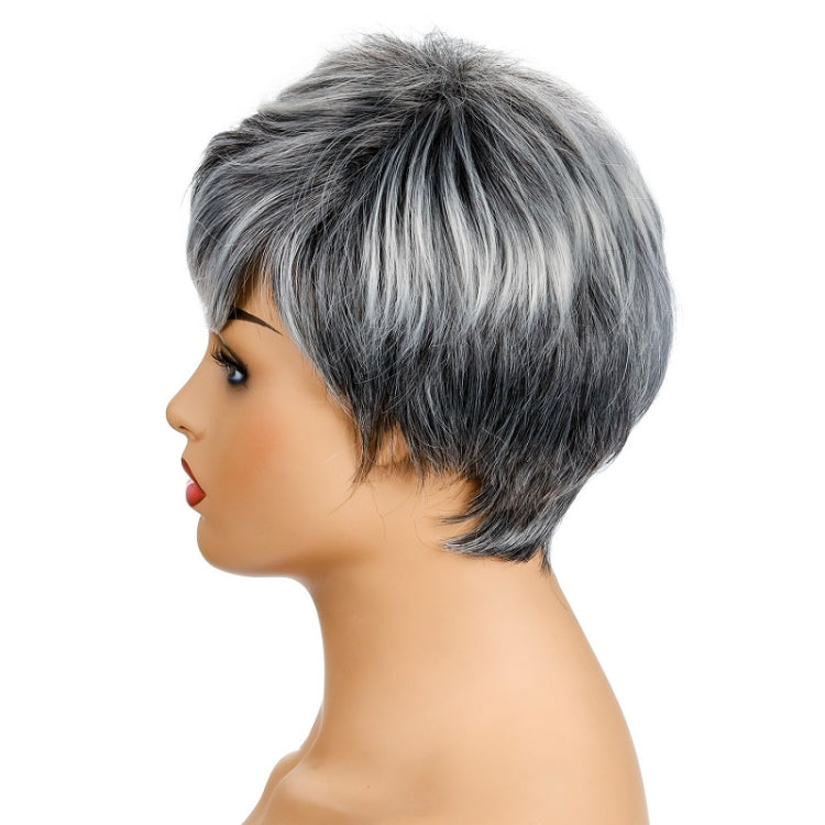 Ladies Fashion Realistic Wig Short Curly Hair Headgear(Black+White) - free shipping - PMC TechLife - Order now!