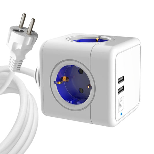 Creative Power Cube Socket Conversion Socket, EU Plug 1.5m Blue+U+ Switch - Plug Adaptor by PMC Jewellery | Online Shopping South Africa | PMC Jewellery | Buy Now Pay Later Mobicred