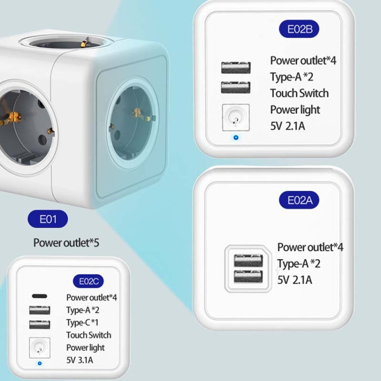 Creative Power Cube Socket Conversion Socket, EU Plug 1.5m Blue+U+ Switch - Plug Adaptor by PMC Jewellery | Online Shopping South Africa | PMC Jewellery | Buy Now Pay Later Mobicred