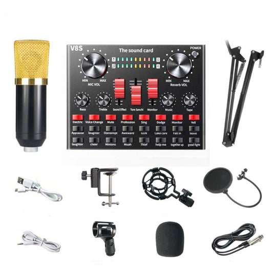 V8S Sound Card Mobile Phone Computer Anchor Live K Song Recording Microphone, Specification:V8S  + Golden Net BM700 Set - Microphone by PMC Jewellery | Online Shopping South Africa | PMC Jewellery | Buy Now Pay Later Mobicred