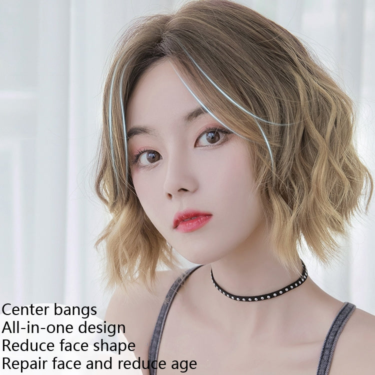 Wigs Women Full Top Short Curly Hair Simulation Chemical Fiber Headgear Natural Lifelike Short Round Face(Light Tea Gradient 32CM) - free shipping - PMC TechLife - Order now!