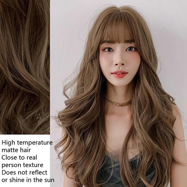 Wig Female Long Hair Big Wave Fluffy Full Headgear Long Curly Hair(Honey Tea Linen 65cm) - free shipping - PMC TechLife - Order now!