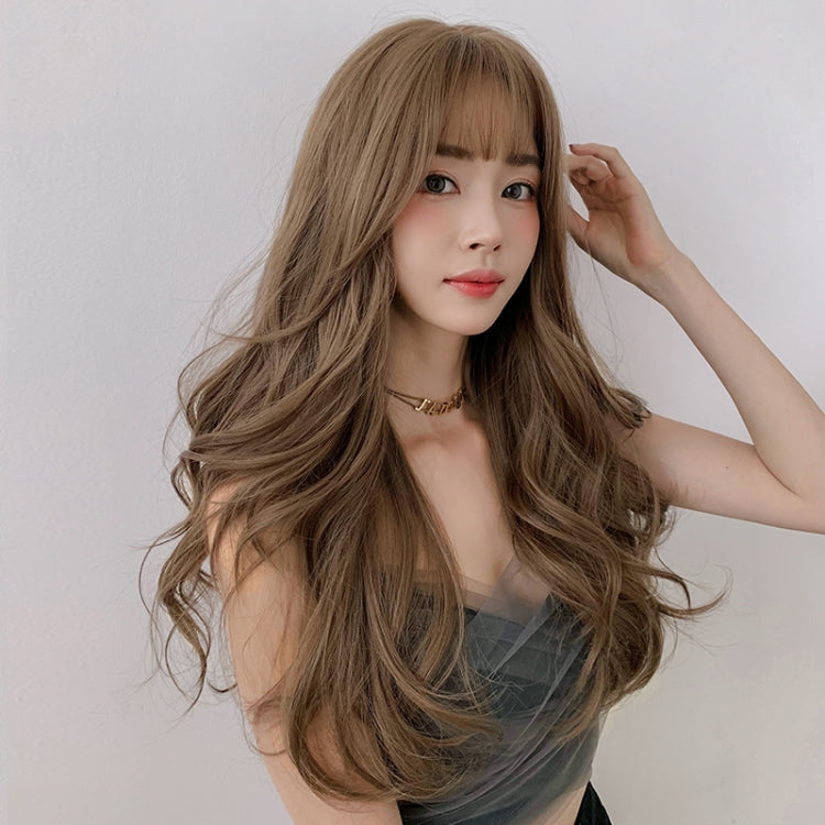 Wig Female Long Hair Big Wave Fluffy Full Headgear Long Curly Hair(Honey Tea Linen 65cm) - free shipping - PMC TechLife - Order now!