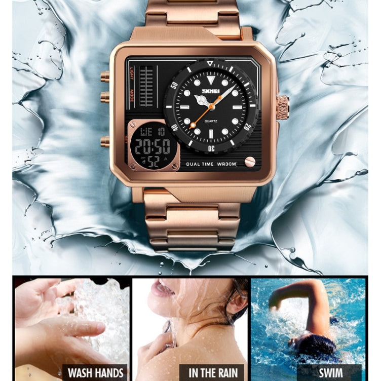 SKMEI 1392 Multi-Function Outdoor Sports Watch Business Double Display Waterproof Electronic Watch(Silver) - free shipping - PMC TechLife - Order now!
