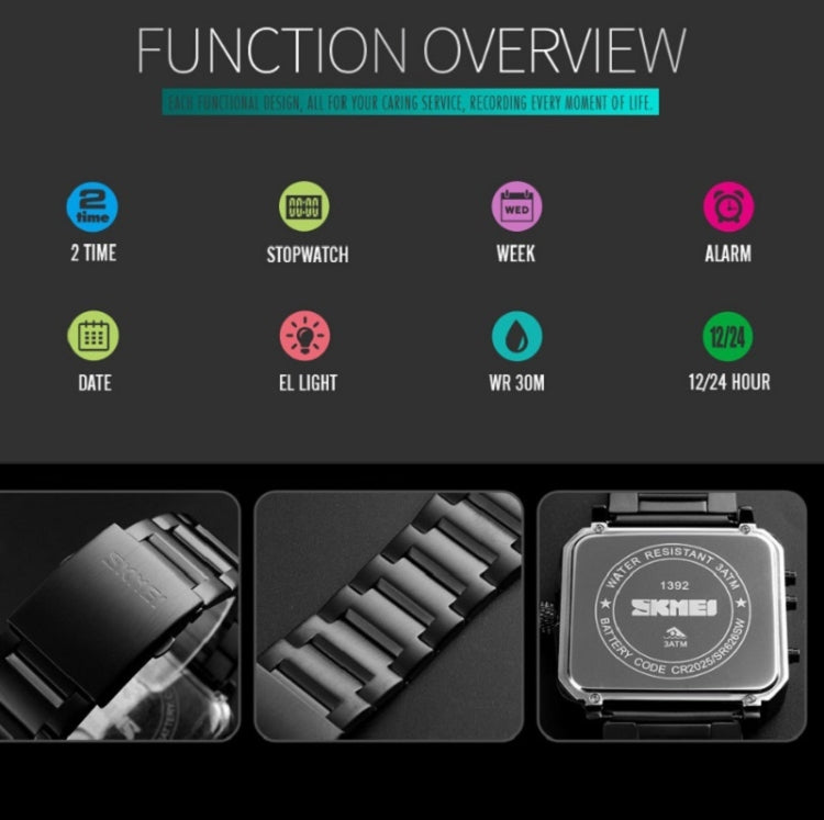 SKMEI 1392 Multi-Function Outdoor Sports Watch Business Double Display Waterproof Electronic Watch(Silver) - free shipping - PMC TechLife - Order now!
