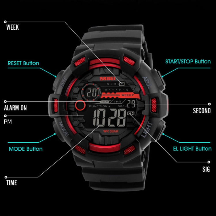 SKMEI 1243 Men Sports Watch Outdoor Waterproof Digital Watch(Red) - free shipping - PMC TechLife - Order now!