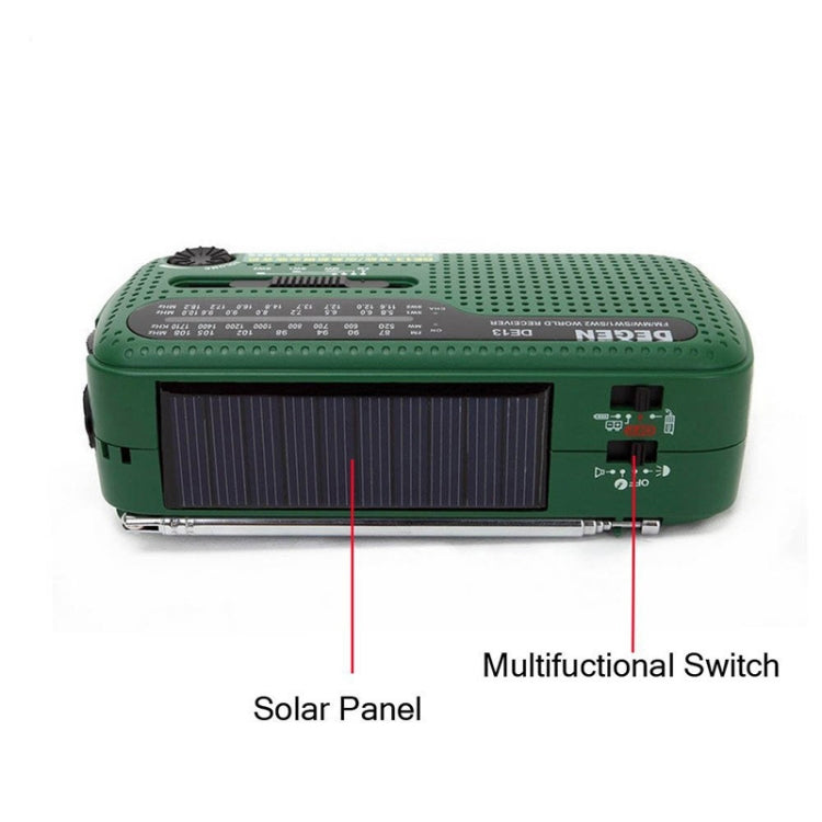 DE13 Hand-Cranked Power Full Band Solar Charging Emergency Outdoor Radio(Green) - Radio Player by PMC Jewellery | Online Shopping South Africa | PMC Jewellery | Buy Now Pay Later Mobicred