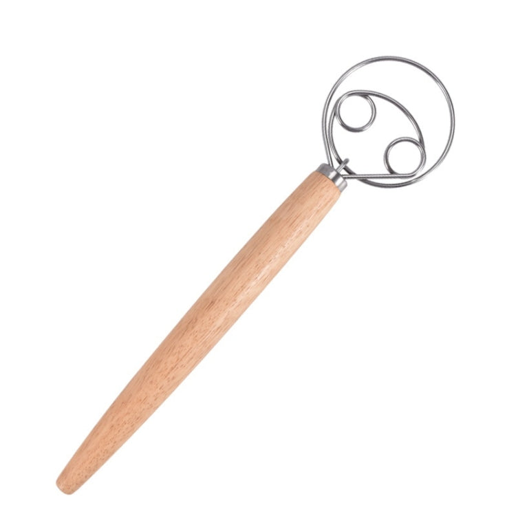 2 PCS 13 Inch Oak Handle Flour Mixer Dough Stainless Steel Mixing Rod Coil Whisk Double Circle Agitator - Gadgets by PMC TechLife | Online Shopping South Africa | PMC TechLife | Buy Now Pay Later Mobicred