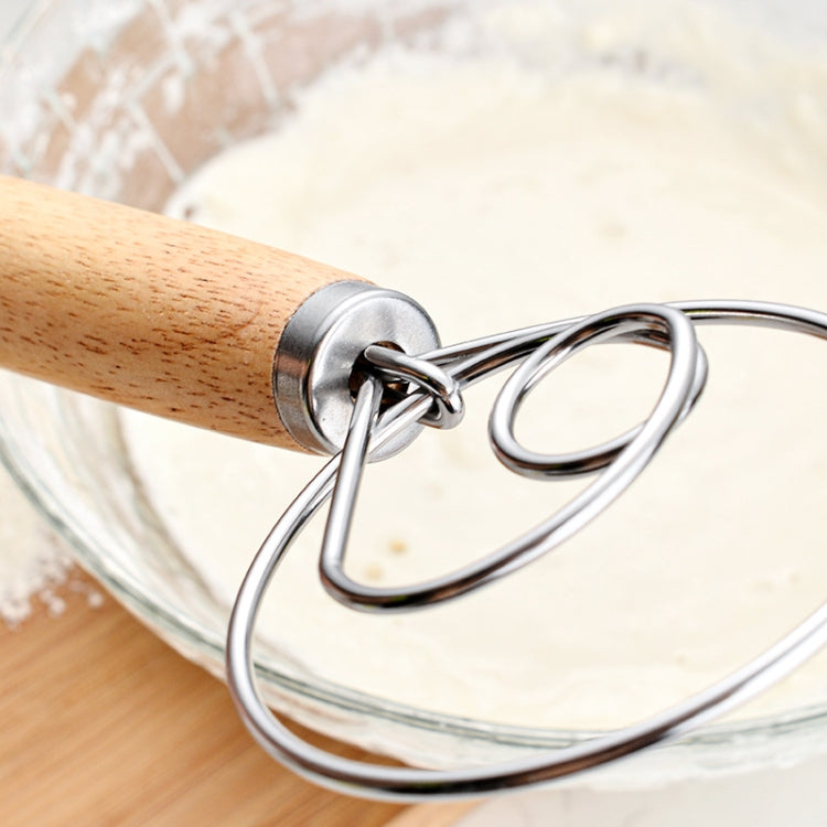 2 PCS 13 Inch Oak Handle Flour Mixer Dough Stainless Steel Mixing Rod Coil Whisk Double Circle Agitator - Gadgets by PMC TechLife | Online Shopping South Africa | PMC TechLife | Buy Now Pay Later Mobicred