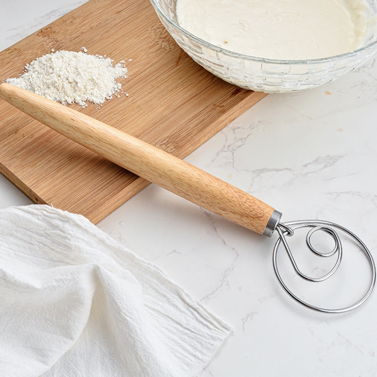 2 PCS 13 Inch Oak Handle Flour Mixer Dough Stainless Steel Mixing Rod Coil Whisk Double Circle Agitator - Gadgets by PMC TechLife | Online Shopping South Africa | PMC TechLife | Buy Now Pay Later Mobicred