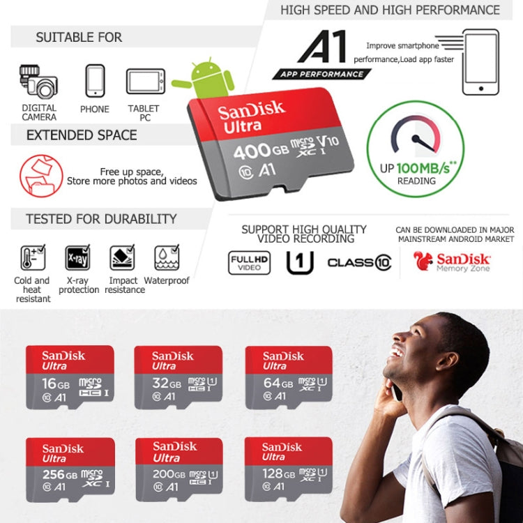 SanDisk A1 Monitoring Recorder SD Card High Speed Mobile Phone TF Card Memory Card, Capacity: 256GB-100M/S - Micro SD Card by SanDisk | Online Shopping South Africa | PMC Jewellery | Buy Now Pay Later Mobicred