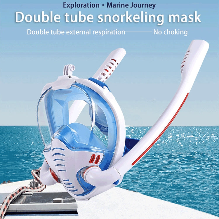 Snorkeling Mask Double Tube Silicone Full Dry Diving Mask Adult Swimming Mask Diving Goggles, Size: L/XL(White/Blue) - free shipping - PMC TechLife - Order now!