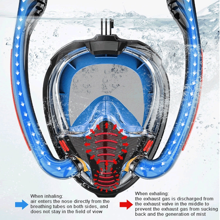 Snorkeling Mask Double Tube Silicone Full Dry Diving Mask Adult Swimming Mask Diving Goggles, Size: L/XL(White/Blue) - free shipping - PMC TechLife - Order now!