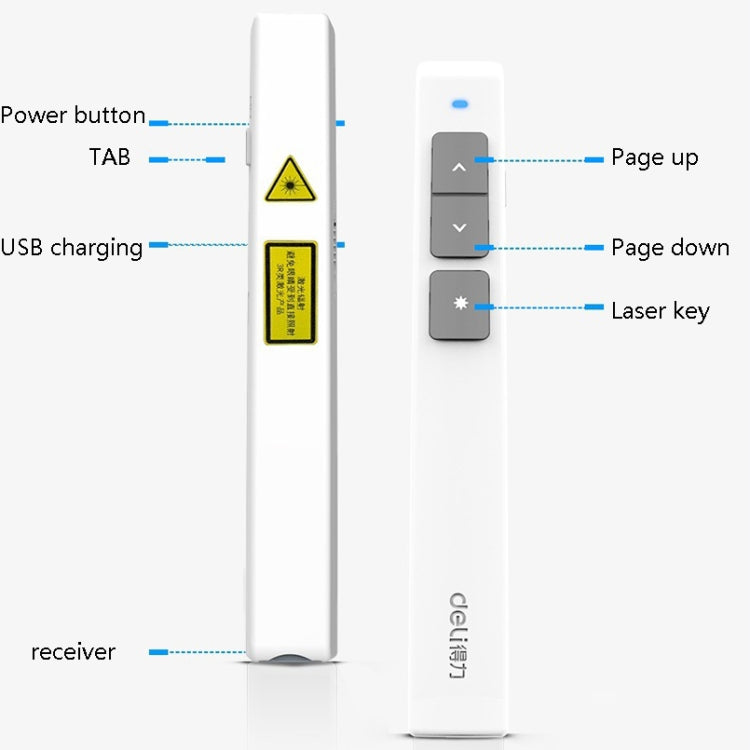 Deli 2.4GHz Laser Page Turning Pen Rechargeable Speech Projector Pen, Model: 2802L (White) -  by Deli | Online Shopping South Africa | PMC Jewellery | Buy Now Pay Later Mobicred