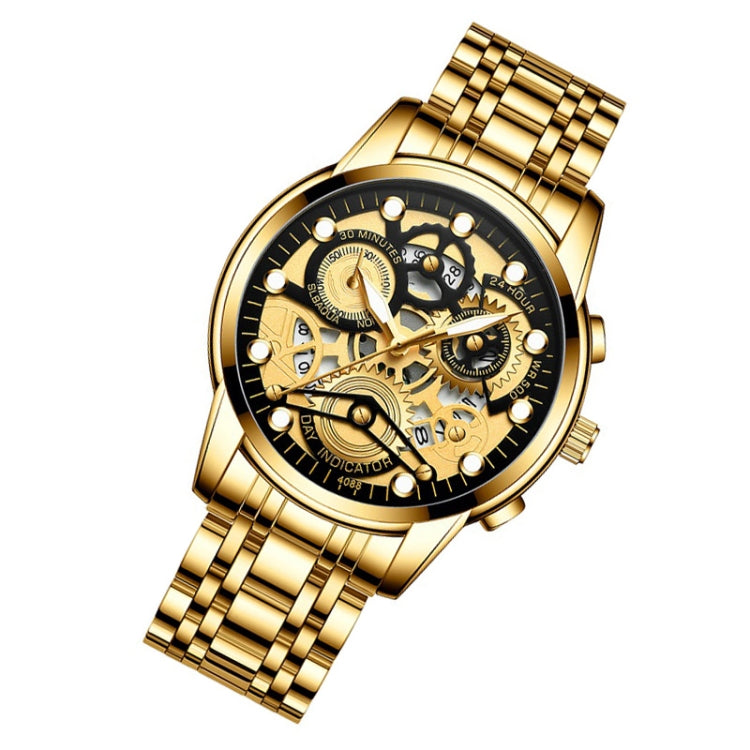 FNGEEN 4088 Men Hollow Quartz Watch Student Waterproof Luminous Watch(Full Gold Black Surface) - free shipping - PMC TechLife - Order now!