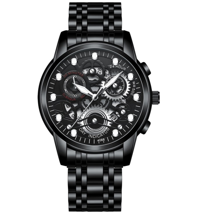 FNGEEN 4088 Men Hollow Quartz Watch Student Waterproof Luminous Watch(Black Steel Black Surface White Nails) - free shipping - PMC TechLife - Order now!