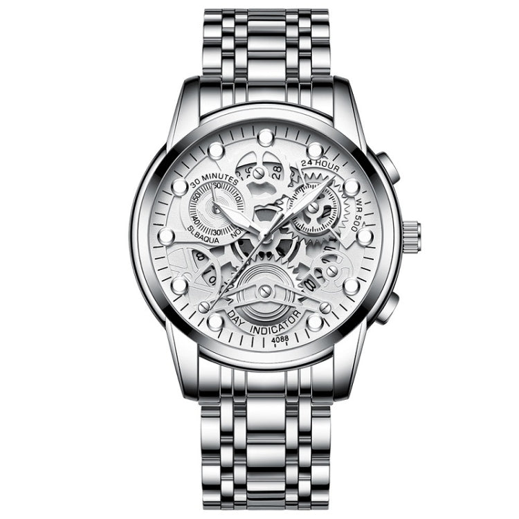 FNGEEN 4088 Men Hollow Quartz Watch Student Waterproof Luminous Watch(White Steel White Surface) - free shipping - PMC TechLife - Order now!