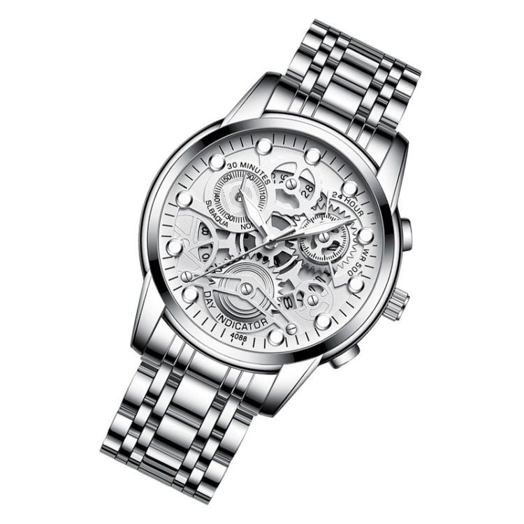 FNGEEN 4088 Men Hollow Quartz Watch Student Waterproof Luminous Watch(White Steel White Surface) - free shipping - PMC TechLife - Order now!