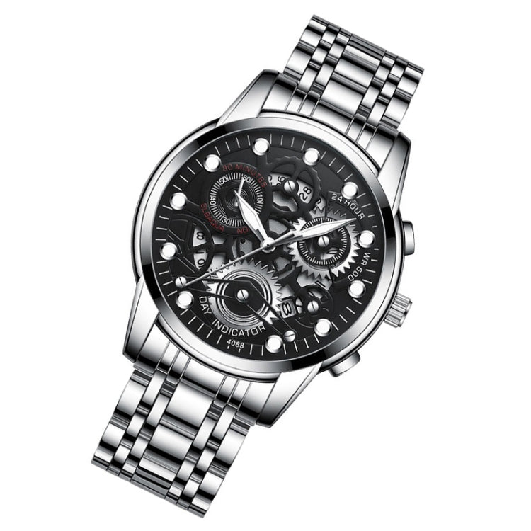 FNGEEN 4088 Men Hollow Quartz Watch Student Waterproof Luminous Watch(White Steel Black Surface) - free shipping - PMC TechLife - Order now!