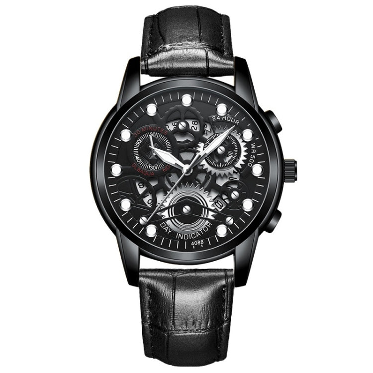 FNGEEN 4088 Men Hollow Quartz Watch Student Waterproof Luminous Watch(All Black Surface White Nails) - free shipping - PMC TechLife - Order now!