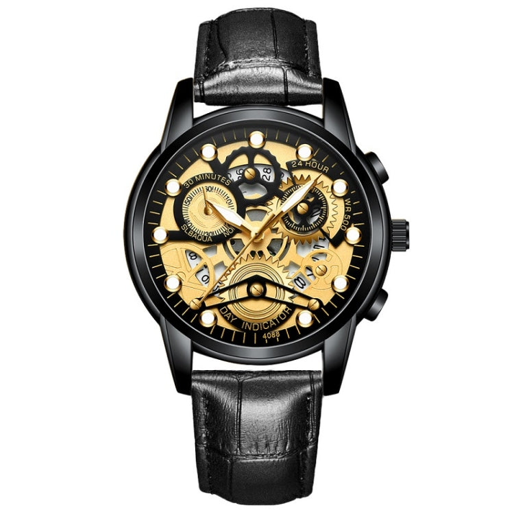 FNGEEN 4088 Men Hollow Quartz Watch Student Waterproof Luminous Watch(All Black Surface Gold Nails) - free shipping - PMC TechLife - Order now!