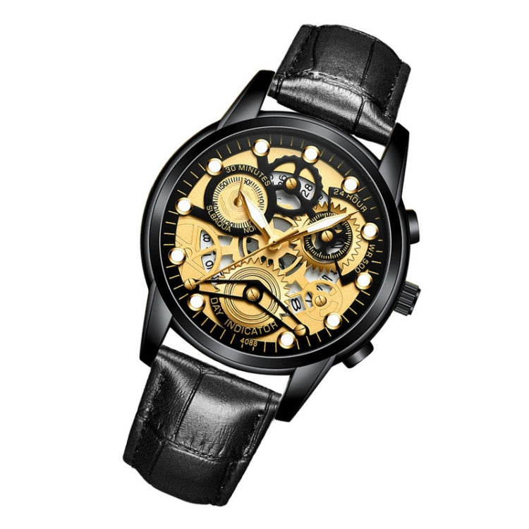 FNGEEN 4088 Men Hollow Quartz Watch Student Waterproof Luminous Watch(All Black Surface Gold Nails) - free shipping - PMC TechLife - Order now!