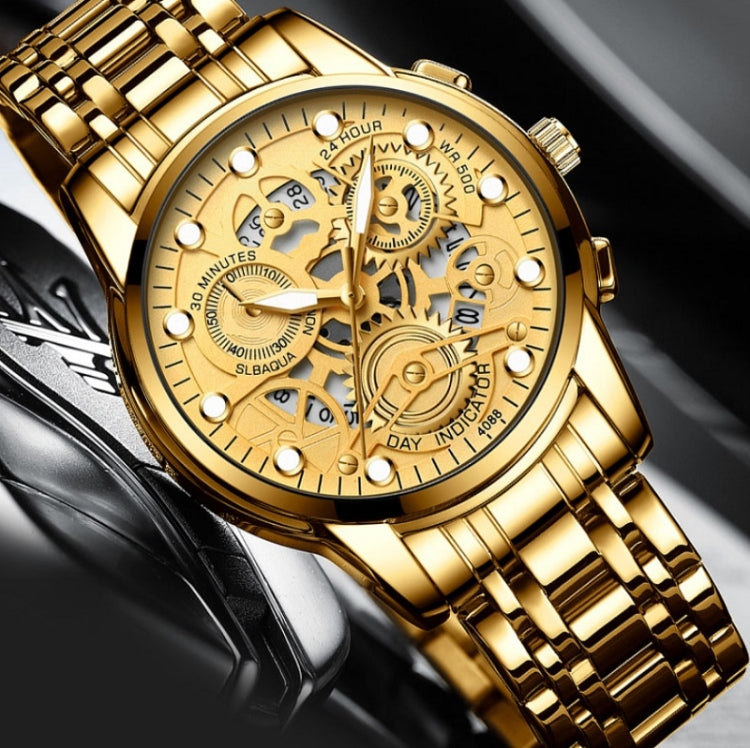 FNGEEN 4088 Men Hollow Quartz Watch Student Waterproof Luminous Watch(Black Steel Black Surface White Nails) - free shipping - PMC TechLife - Order now!