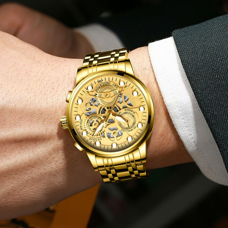 FNGEEN 4088 Men Hollow Quartz Watch Student Waterproof Luminous Watch(Black Steel Black Surface Gold Nails) - free shipping - PMC TechLife - Order now!