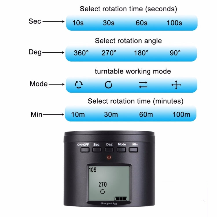 Suptig RSX-350 360 Degree Panoramic-Head Power-driven Time Lapse Stabilizer Tripod Adapter Turntable Mount for GoPro HERO9 /8 /7 /6 /5 /5 Session /4 Session /4 /3+ /3 /2 /1, Xiaoyi and Other Action Cameras - Tripod Heads by PMC TechLife | Online Shopping South Africa | PMC TechLife | Buy Now Pay Later Mobicred