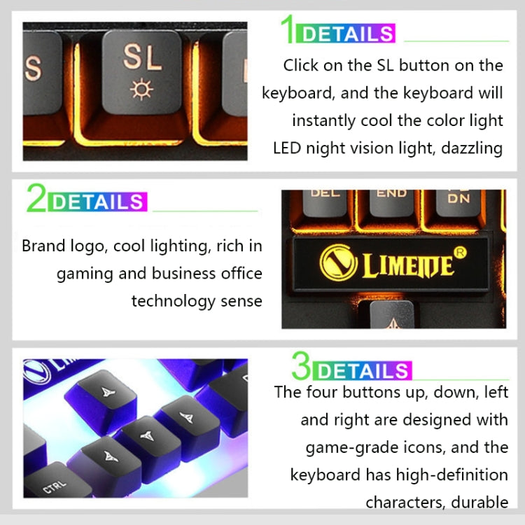 LIMEIDE GTX300 1600DPI 104 Keys USB Rainbow Suspended Backlight Wired Luminous Keyboard and Mouse Set, Cable Length: 1.4m(White) - Wired Keyboard by LIMEIDE | Online Shopping South Africa | PMC TechLife | Buy Now Pay Later Mobicred