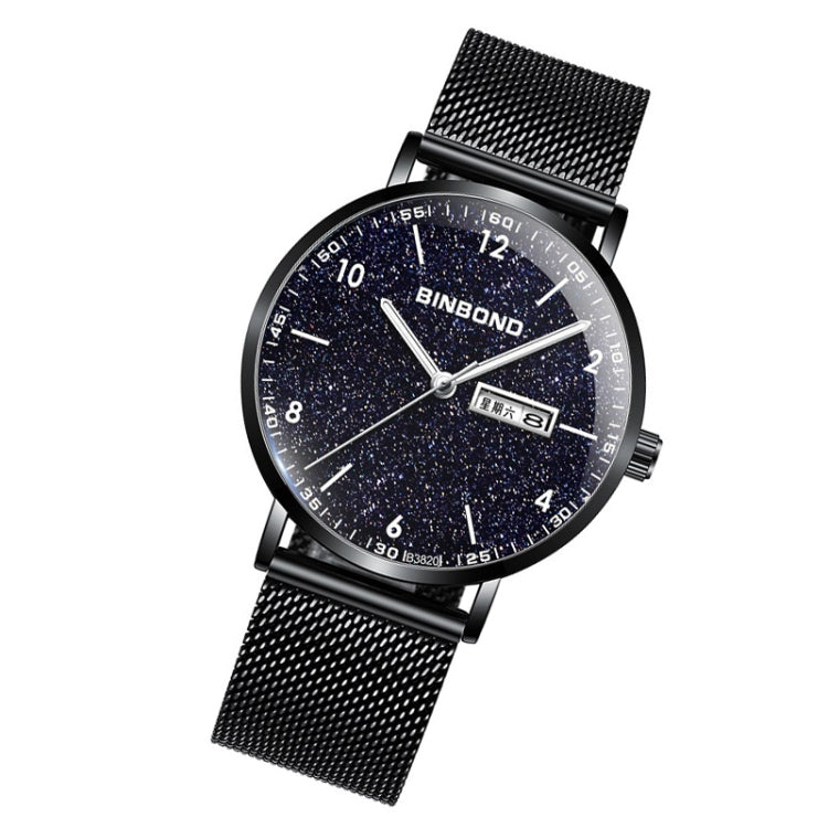BINBOND B3820 Men Simple Luminous Quartz Watch Student Trendstarry Starry Sky Pattern Watch(Black Mash Black Shell White Nails) - free shipping - PMC TechLife - Order now!