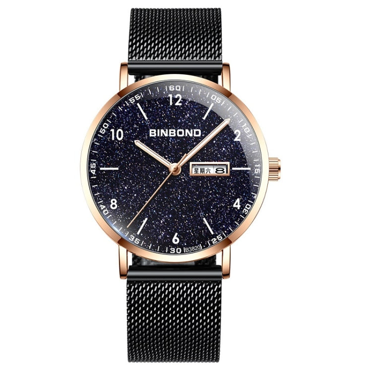 BINBOND B3820 Men Simple Luminous Quartz Watch Student Trendstarry Starry Sky Pattern Watch(Black Mash Rose Shell Rose Gold Nails) - free shipping - PMC TechLife - Order now!
