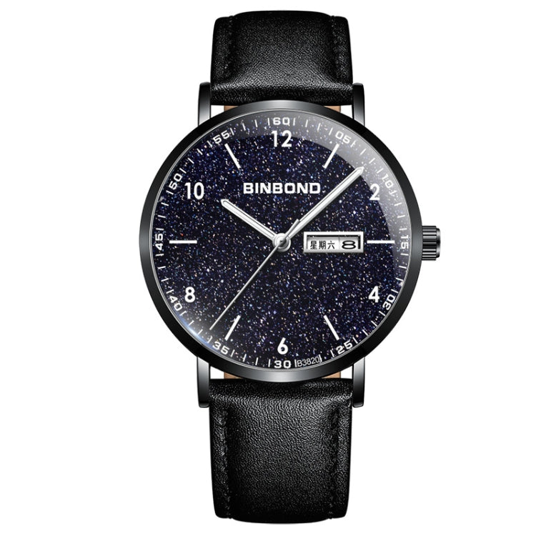 BINBOND B3820 Men Simple Luminous Quartz Watch Student Trendstarry Starry Sky Pattern Watch(Black Leather Black Shell White Nails) - free shipping - PMC TechLife - Order now!