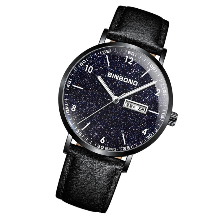 BINBOND B3820 Men Simple Luminous Quartz Watch Student Trendstarry Starry Sky Pattern Watch(Black Leather Black Shell White Nails) - free shipping - PMC TechLife - Order now!