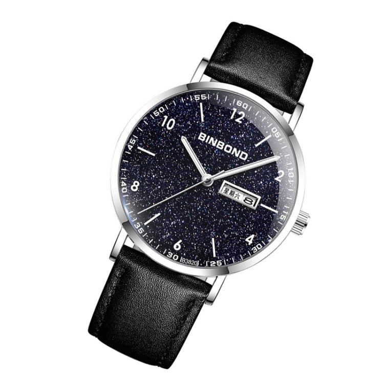 BINBOND B3820 Men Simple Luminous Quartz Watch Student Trendstarry Starry Sky Pattern Watch(Black Leather White Shell White Nails) - free shipping - PMC TechLife - Order now!