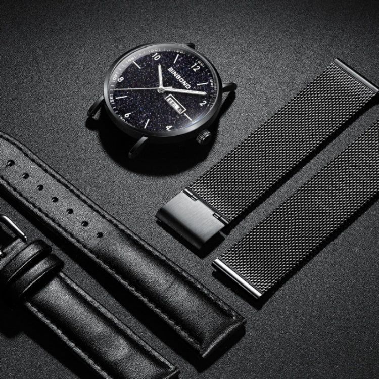 BINBOND B3820 Men Simple Luminous Quartz Watch Student Trendstarry Starry Sky Pattern Watch(Black Leather White Shell White Nails) - free shipping - PMC TechLife - Order now!
