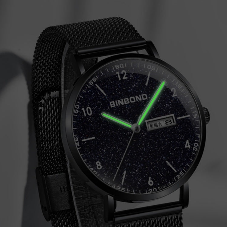 BINBOND B3820 Men Simple Luminous Quartz Watch Student Trendstarry Starry Sky Pattern Watch(Black Leather White Shell White Nails) - free shipping - PMC TechLife - Order now!
