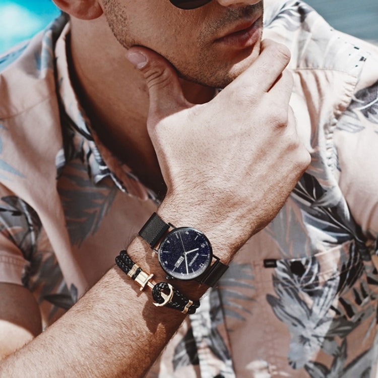 BINBOND B3820 Men Simple Luminous Quartz Watch Student Trendstarry Starry Sky Pattern Watch(Black Leather White Shell White Nails) - free shipping - PMC TechLife - Order now!