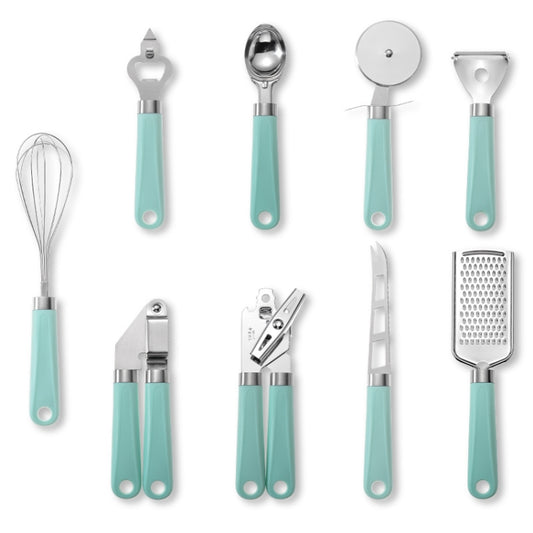 9 in 1 Plastic Handle Stainless Steel Kitchen Utensils Household Gadget Set(Cyan) - Gadgets by PMC Jewellery | Online Shopping South Africa | PMC Jewellery | Buy Now Pay Later Mobicred