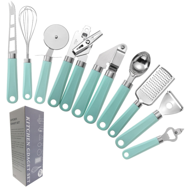 9 in 1 Plastic Handle Stainless Steel Kitchen Utensils Household Gadget Set(Cyan) - Gadgets by PMC Jewellery | Online Shopping South Africa | PMC Jewellery | Buy Now Pay Later Mobicred