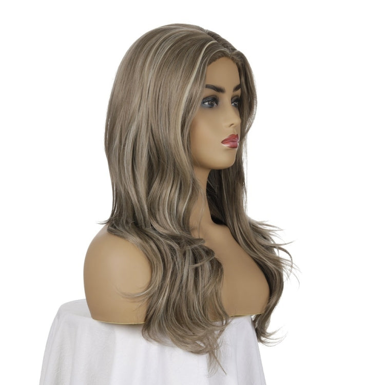 Women Mid-Point Mid-Length Curly Wig Chemical Fiber Headgear(Linen Brown + Light Gold) - free shipping - PMC TechLife - Order now!