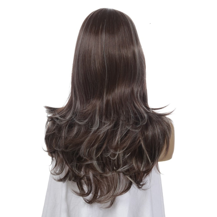 Women Mid-Point Mid-Length Curly Wig Chemical Fiber Headgear(Dark Brown + Light Gold) - free shipping - PMC TechLife - Order now!
