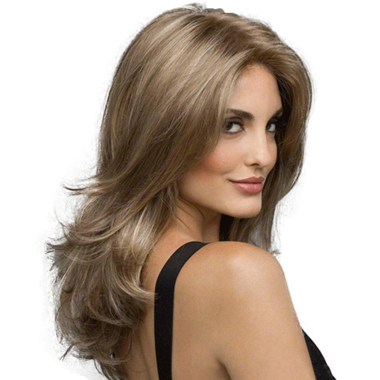 Women Mid-Point Mid-Length Curly Wig Chemical Fiber Headgear(Dark Brown + Light Gold) - free shipping - PMC TechLife - Order now!